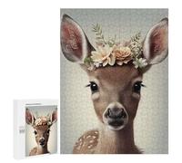 `500 PCS Puzzles for Teenagerss Deer Floral Animal Face Puzzles for Adults Family Games Difficult Challenge Help The Brain Exercise 500 PCS