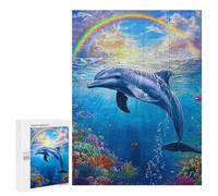 500 PCS Puzzles for Teenagerss Dolphin Under Rainbow Puzzle for Adults Fun Games Staycation Kill Time Help The Brain Exercise 500 PCS