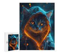 500 PCS Puzzles for Teenagerss Grey Cat Glowing at Night Puzzle for Adults Fun Games Staycation Kill Time Help The Brain Exercise 500 PCS