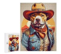 500 PCS Puzzles for Teenagerss Pitbull Dog Cowboy Puzzle for Adults Fun Games Staycation Kill Time Help The Brain Exercise 500 PCS