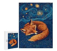 `500 PCS Puzzles for Teenagerss Sleeping Fox Under Starry Night Sky Puzzles for Adults Family Games Difficult Challenge Help The Brain Exercise 500 PCS