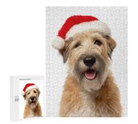 500 PCS Puzzles for Teenagerss Soft Coated Wheaten Terrier Dog with Santa Hat Portrait Puzzle for Adults Fun Games Staycation Kill Time Help The Brain Exercise 500 PCS