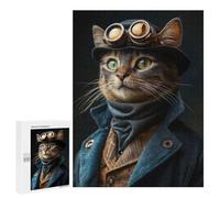 `500 PCS Puzzles for Teenagerss Steampunk Cat Portrait Puzzles for Adults Family Games Difficult Challenge Help The Brain Exercise 500 PCS