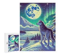 `500 PCS Puzzles for Teenagerss Winter Wolf Under Full Moon Puzzles for Adults Family Games Difficult Challenge Help The Brain Exercise 500 PCS