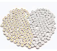 500 Pcs Round Acrylic Number Beads 0-9 Mixed Number Beads Flat Round Disc Coin Pony Beads 4 x 7 mm Beads for DIY Bracelet Necklace Jewelry Making Supplies (White with Gold/Silver Number)