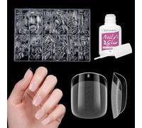 500 Pcs Short Square Nail Tips 12 Sizes, Pre-buff Clear False Nails for Gel and Acrylic Extensions, Full Cover Press on Kit for Home Salon DIY Manicure