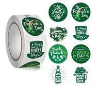 500 Pcs St. Patrick’s Day Stickers Roll - Various Festive Designs,Self-Adhesive Circular Labels for Party Decor, Gift Wrapping, Envelopes & Craft Projects | Lucky Irish Themed Decorations