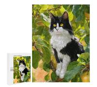 500 PCS Teenager Puzzles Black & White Cat in Apple Tree Jigsaw Puzzles for Teenagers Difficult Hard Every Piece Is Unique - Birthday Present, Gifts, 500 PCS