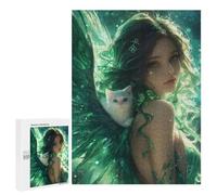 500 PCS Teenager Puzzles Enchanted Angel with White Cat -1 Jigsaw Puzzles for Teenagers Difficult Hard Every Piece Is Unique - Birthday Present, Gifts, 500 PCS