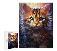 500 PCS Teenager Puzzles Fluffy Cat with Sparkling Eyes Jigsaw Puzzles for Teenagers Difficult Hard Every Piece Is Unique - Birthday Present, Gifts, 500 PCS
