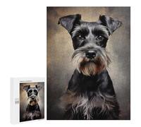 500 PCS Teenagers Pieces Jigsaw Puzzle Black Miniature Schnauzer Portrait Adult Jigsaw Puzzle Brain Teaser Game Hand Speed Race Challenging To Complete 500 PCS