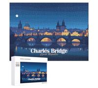 500 PCS Teenagers Pieces Jigsaw Puzzle Charles Bridge, Czech Republic at Night Adult Jigsaw Puzzle Brain Teaser Game Hand Speed Race Challenging To Complete 500 PCS