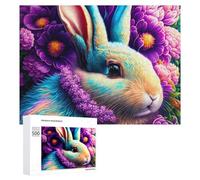 500 PCS Teenagers Pieces Jigsaw Puzzle Colorful Bunny Flowers Artwork Puzzle for Adults Toy Wall Decor Perfect Decoration Challenging To Complete 500 PCS