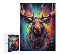 500 PCS Teenagers Pieces Jigsaw Puzzle Colorful Moose Portrait Puzzle for Adults Toy Wall Decor Perfect Decoration Challenging To Complete 500 PCS
