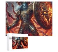 500 PCS Teenagers Pieces Jigsaw Puzzle Dark Warrior with Horns And Flames Puzzle for Adults Toy Wall Decor Perfect Decoration Challenging To Complete 500 PCS