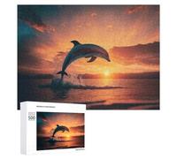 500 PCS Teenagers Pieces Jigsaw Puzzle Dolphin Leaping at Sunset -1 Puzzle for Adults Toy Wall Decor Perfect Decoration Challenging To Complete 500 PCS