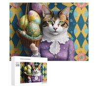 500 PCS Teenagers Pieces Jigsaw Puzzle Easter Cat in Victorian Dress Puzzle for Adults Toy Wall Decor Perfect Decoration Challenging To Complete 500 PCS