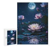 500 PCS Teenagers Pieces Jigsaw Puzzle Lotus Pond Moonlit Night Puzzle for Adults Toy Wall Decor Perfect Decoration Challenging To Complete 500 PCS