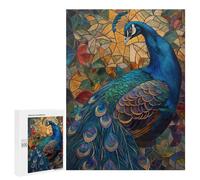 500 PCS Teenagers Pieces Jigsaw Puzzle Peacock Stained Glass Art Puzzles for Adults Family Game Stress Reliever Challenging To Complete 500 PCS