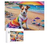 500 PCS Teenagers Pieces Jigsaw Puzzle Rainbow Dog Beach Scene Puzzle for Adults Toy Wall Decor Perfect Decoration Challenging To Complete 500 PCS