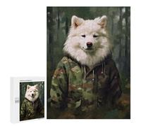 500 PCS Teenagers Pieces Jigsaw Puzzle Samoyed Camo Jacket Puzzles for Adults Family Game Stress Reliever Challenging To Complete 500 PCS