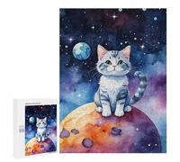 500 PCS Teenagers Pieces Jigsaw Puzzle Space Cat Watercolor Teenagers Puzzles Toy Wall Decor Presents for Women Gifts for Friends And Family 500 PCS