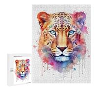 500 PCS Teenagers Pieces Jigsaw Puzzle Watercolor Leopard Face Adult Jigsaw Puzzle Brain Teaser Game Hand Speed Race Challenging To Complete 500 PCS