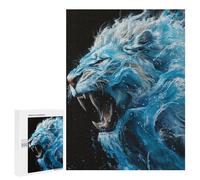 500 PCS Teenagers Puzzles Blue Lion Roar Art Print Adult Jigsaw Puzzle Hands-on Game Difficult Challenge for Is Ideal As A Gift 500 PCS