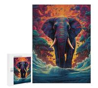 500 PCS Teenagers Puzzles Elephant in Abstract Waves Adult Jigsaw Relax Games Difficult Hard Unique Gifts for Birthday And Christmas 500 PCS