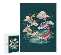 500 PCS Teenagers Puzzles Four Koi Fish in A Circle Jigsaws for Adults Puzzle Difficult Hard Challenging To Complete Challenging Game Toys 500 PCS