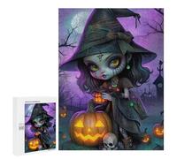 500 PCS Teenagers Puzzles Halloween Witch with Jack-o'-lantern-1 Adult Jigsaw Puzzle Hands-on Game Difficult Challenge for Is Ideal As A Gift 500 PCS