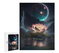 500 PCS Teenagers Puzzles Mystical Lotus Pond with Giant Moon Jigsaw for Teenagerss Improve Memory Every Piece Is Unique - Unique Birthday And Gifts 500 PCS