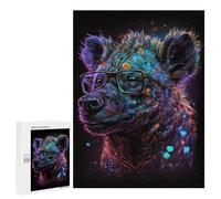 500 PCS Teenagers Puzzles Neon Hyena with Glasses Adult Jigsaw Puzzle Hands-on Game Difficult Challenge for Is Ideal As A Gift 500 PCS