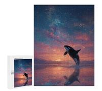 500 PCS Teenagers Puzzles Orca Breaching at Sunset Under Stars Jigsaw for Teenagerss Improve Memory Every Piece Is Unique - Unique Birthday And Gifts 500 PCS