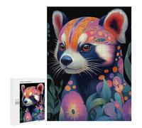 500 PCS Teenagers Puzzles Red Panda with Floral Pattern Adult Jigsaw Puzzle Hands-on Game Difficult Challenge for Is Ideal As A Gift 500 PCS