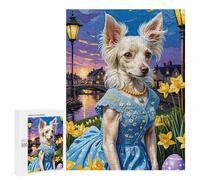 500 PCS Teenagers Puzzles Spring Dog in Blue Dress Jigsaws for Adults Puzzle Difficult Hard Challenging To Complete Challenging Game Toys 500 PCS