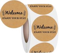 500 PCS Welcome Hotel Guest Kraft Paper Stickers Welcome Enjoy Your Stay Stickers Hotel Key Card Envelope Seals for Welcoming Guests and Decorating