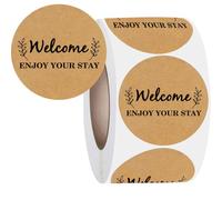 500 PCS Welcome Hotel Guest Kraft Paper Stickers Welcome Enjoy Your Stay Stickers Hotel Key Card Envelope Seals for Welcoming Guests and Decorating