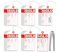500 Pcs White Red Sale Sold Tags with Center Slit Sold Slit Tags with Wire 5mm Reinforced Hole Sold Hang Tags 2 3/8" X 4 3/4" Coated Paper Merchandise Tag for Retail Store Hang on Furniture (500)