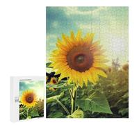 500 PCS Woode Puzzles for Aldult, Personalized Wooden Puzzles for Family Games, Funny Beautiful Sunflower Jigsaw Puzzle with Box for Gift, Lightweight Puzzle Piece for Beginner