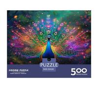 500 Peacock In Full Bloom Creative Square Jigsaw Puzzles for Adults, Wooden Puzzles Unique Challenge Games 500pcs (52x38cm)