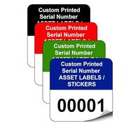 500 Personalised Custom Asset Tag Labels - 35mm x 35mm Permanent Synthetic PP Labels - Simply Choose a Colour, Add Text and Identify Numbers Required (P/NO. CALN7)
