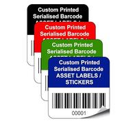 500 Personalised Custom Barcode Asset Tag Labels - 35mm x 35mm Permanent Synthetic PP Labels - Simply Choose a Colour, Add Text and Identify Numbers Required - (P/NO. CALB7)