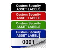500 Personalised Custom Security Asset Tag Labels - 38mm x 20mm Permanent Silver Void Polyester Labels - Simply Choose a Colour, Add Text and Identify Numbers Required (P/NO. CSALN1)