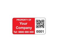 500 Personalised QR Code Asset Tag Labels Custom Stickers- Red 40mm x 20mm Permanent Vinyl Labels - Simple to Customize
