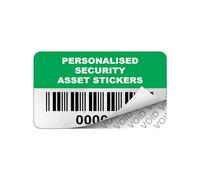 500 Personalised Void Security Asset Tag Labels Custom Stickers- 38mm x 21mm Silver Void Polyester Labels - Simple to Customize. Choose one of 7 Colours, imput Your Text and Number Range
