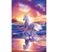 500-piece（52x38cm） jigsaw puzzle featuring a white horse running by the seaside, animal-themed, an intellectually stimulating family game toy and gift