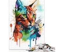 500 Piece 'Abstract Bengal Cat Creative Square Jigsaw Puzzles for Adults And Wooden Puzzles Educational Game for Adult 500pcs (52x38cm)