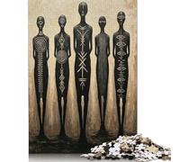 500 Piece Abstract Figures with Tribal Markings Painting Jigsaw Puzzle for Adult Teenagers Wooden Puzzles for Adults Family Activity Jigsaw Puzzles 500pcs (52x38cm)