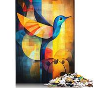500 Piece Abstract Hummingbird Art - Geometric Bird in Vibrant Colors Jigsaw Puzzles for Adults Puzzles for Adults Family Activity Jigsaw Puzzles 500pcs (52x38cm)